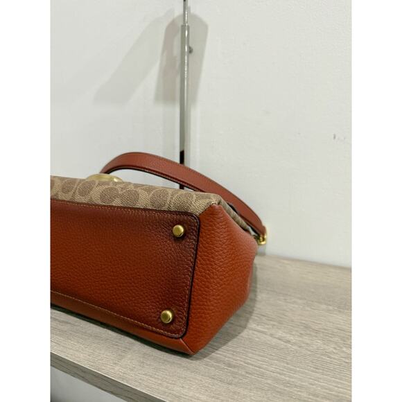 Coach Signature Coated Canvas May Small Flap Shoulder Handbag Tan Rust - Picture 12 of 13